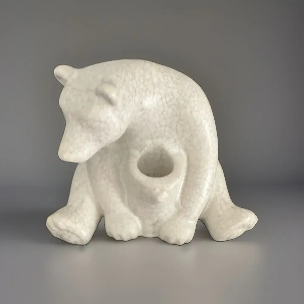 Anthropologie Candle Holder ARCTIC WOODLAND Taper POLAR BEAR Crackle 4